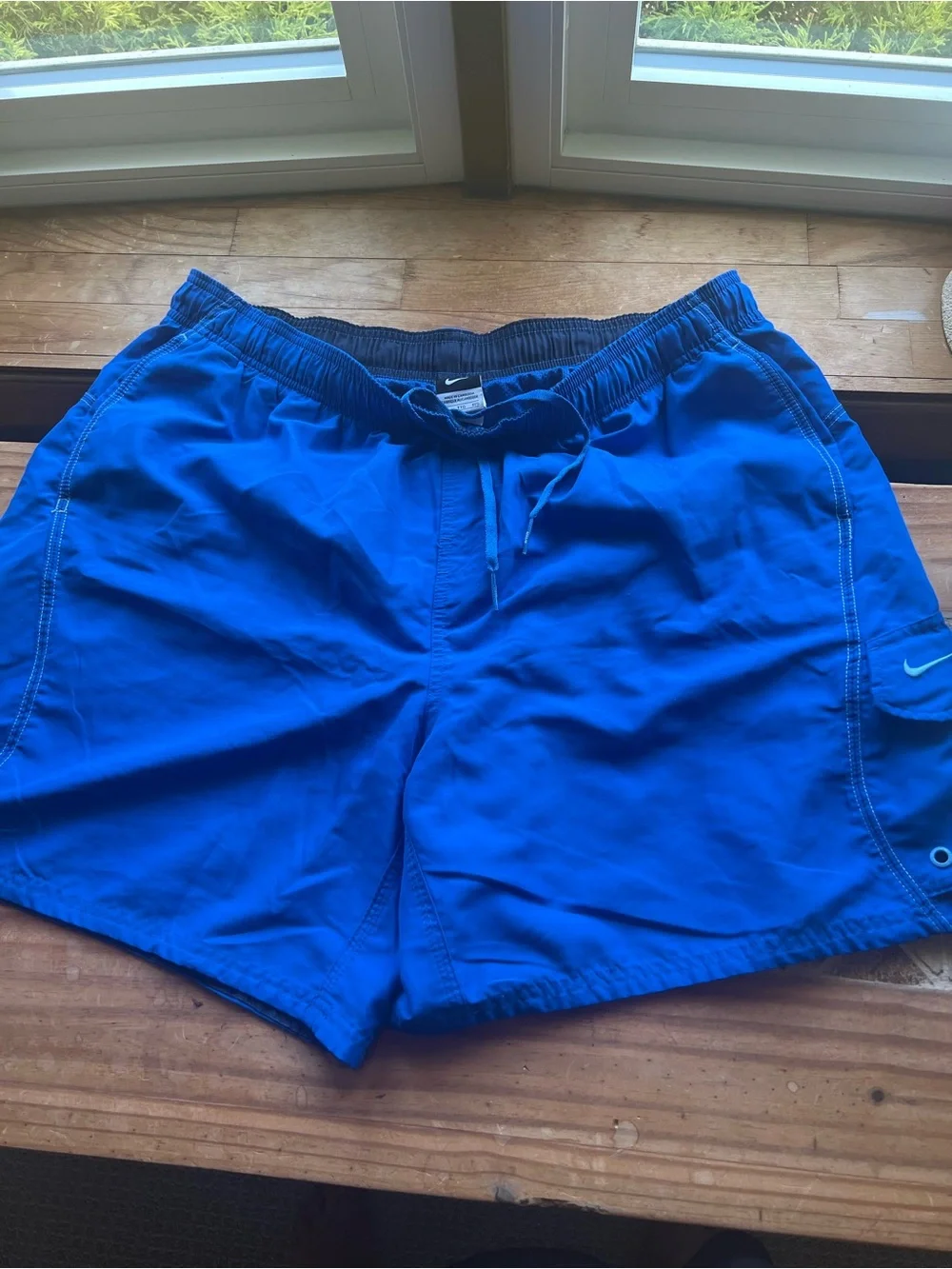 Nike Men's Swim Shorts 2XL Blue Solid Mesh Lined Drawstring Pockets # 351